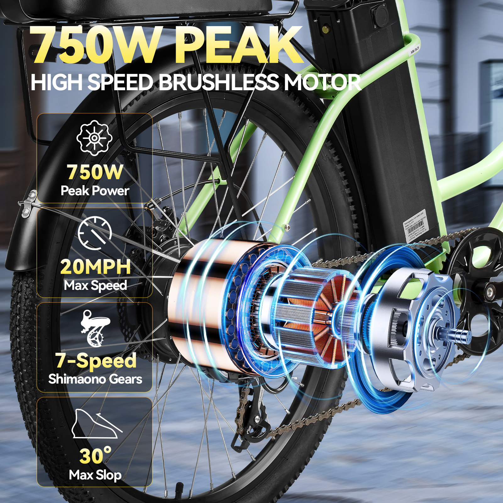 ZNH-19,Electric Bike for Adults, 24inch Tires,750W,48V 13Ah Battery,20MPH, 50 Miles ,7-Speed