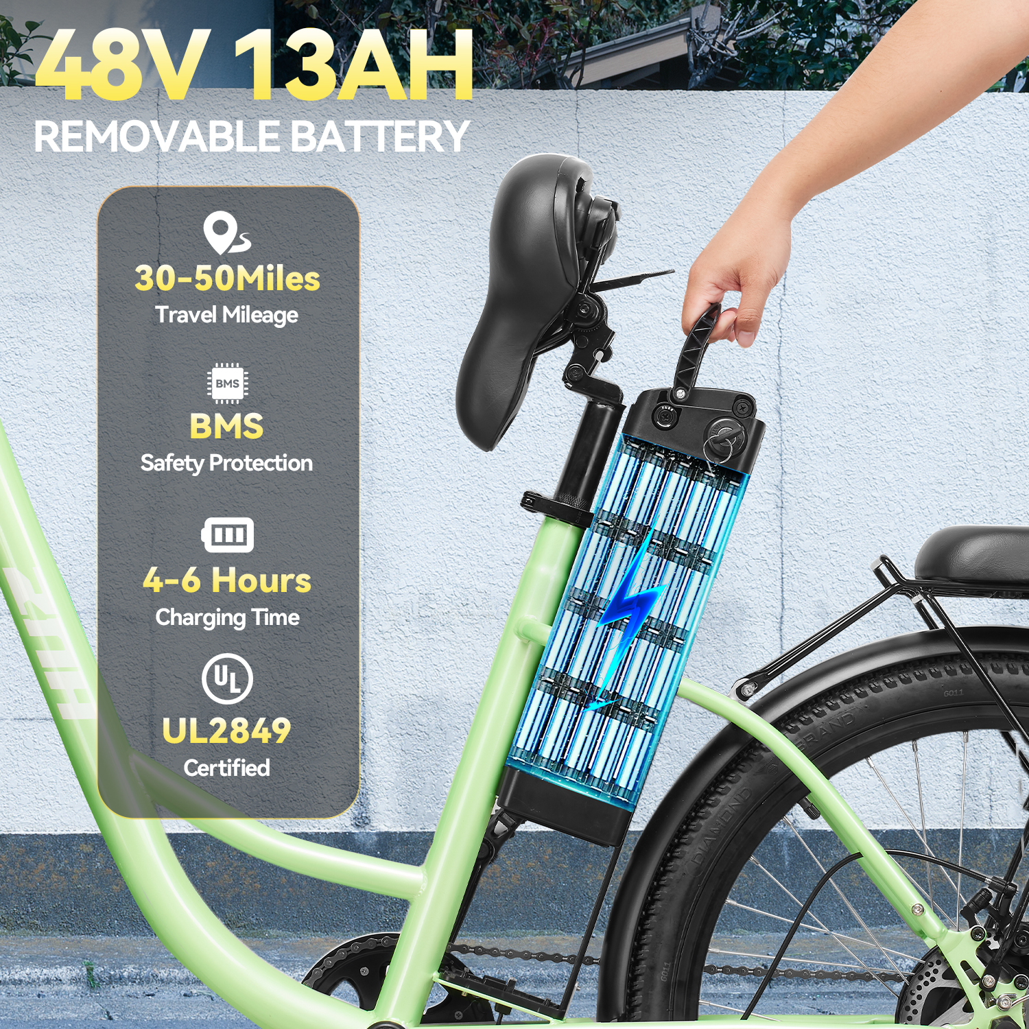 ZNH-19,Electric Bike for Adults, 24inch Tires,750W,48V 13Ah Battery,20MPH, 50 Miles ,7-Speed