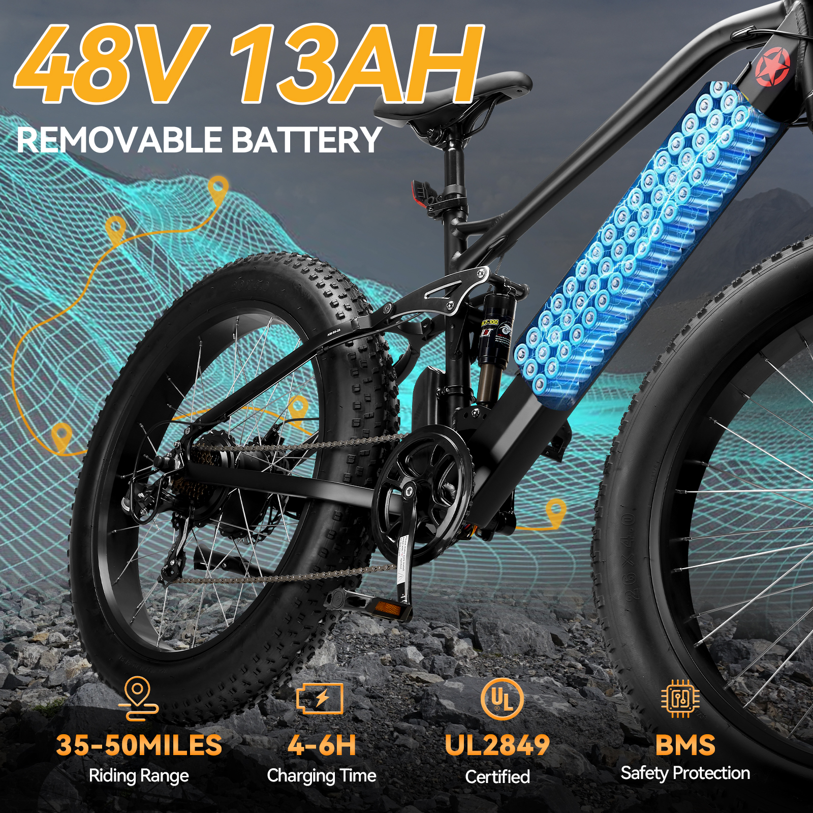 ZNH-08，All-Terrain Electric Mountain Bike – 1000W Motor, 50 Miles Range