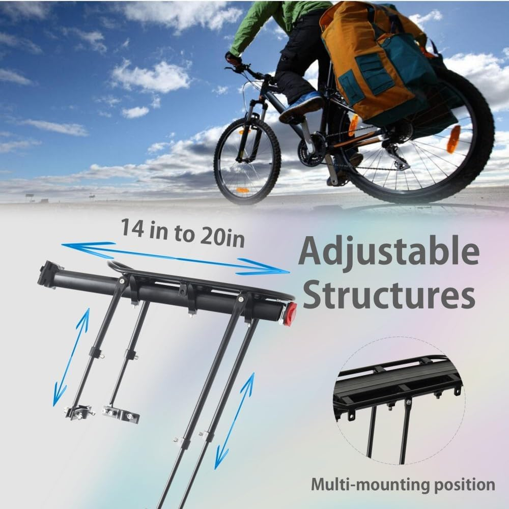ZNH Universal Fat Tire Ebike Rear Rack, Quick Release Seat Post Mount Bike Cargo Carrier with Reflector, Heavy‑Duty 132 LBS(60KG) Load Luggage Rack for Fat Tire E‑Bike & Mountain Bike