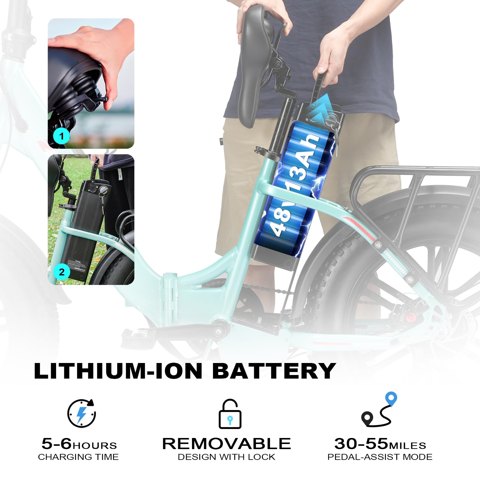 11 Fat Tire Folding Electric Bike for Adults,750W Brushless Motor,Max Speed 28MPH,48V 13Ah Removable Battery Ebike,20" Wide 7-Speed