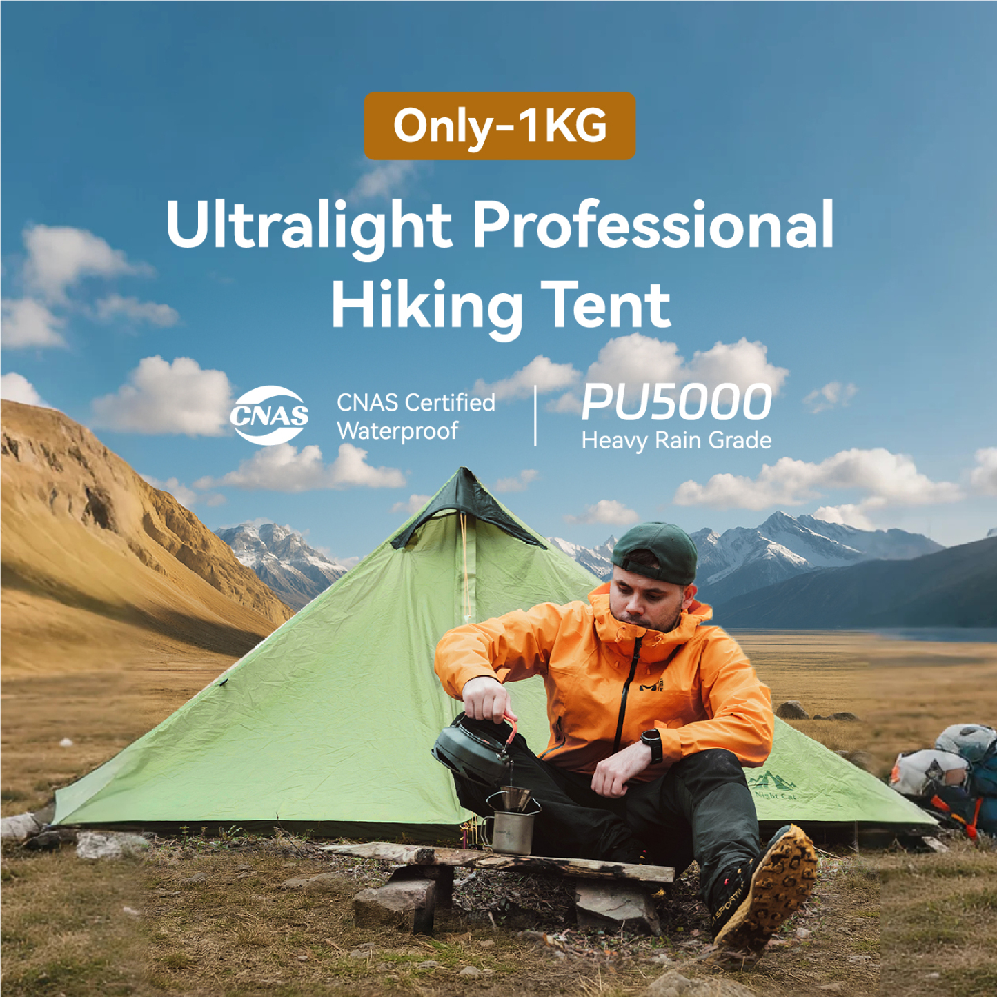 Night Cat Ultralight Tent 1 Person for Professional Backpacker Hiker 1.08KG Only Lanshan Backpacking Bivvy Ground Tent Heavy Rain Waterproof Trekking Pole Not Included