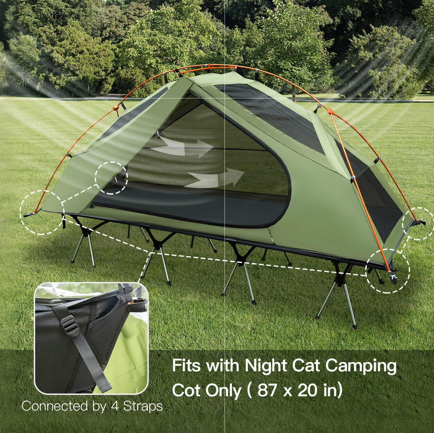 Night Cat Camping Cot Tent Waterproof 1 Person Off-Ground Combo Cot Bed for Adults Portable Easy Set-up Tent 27.5'' Width