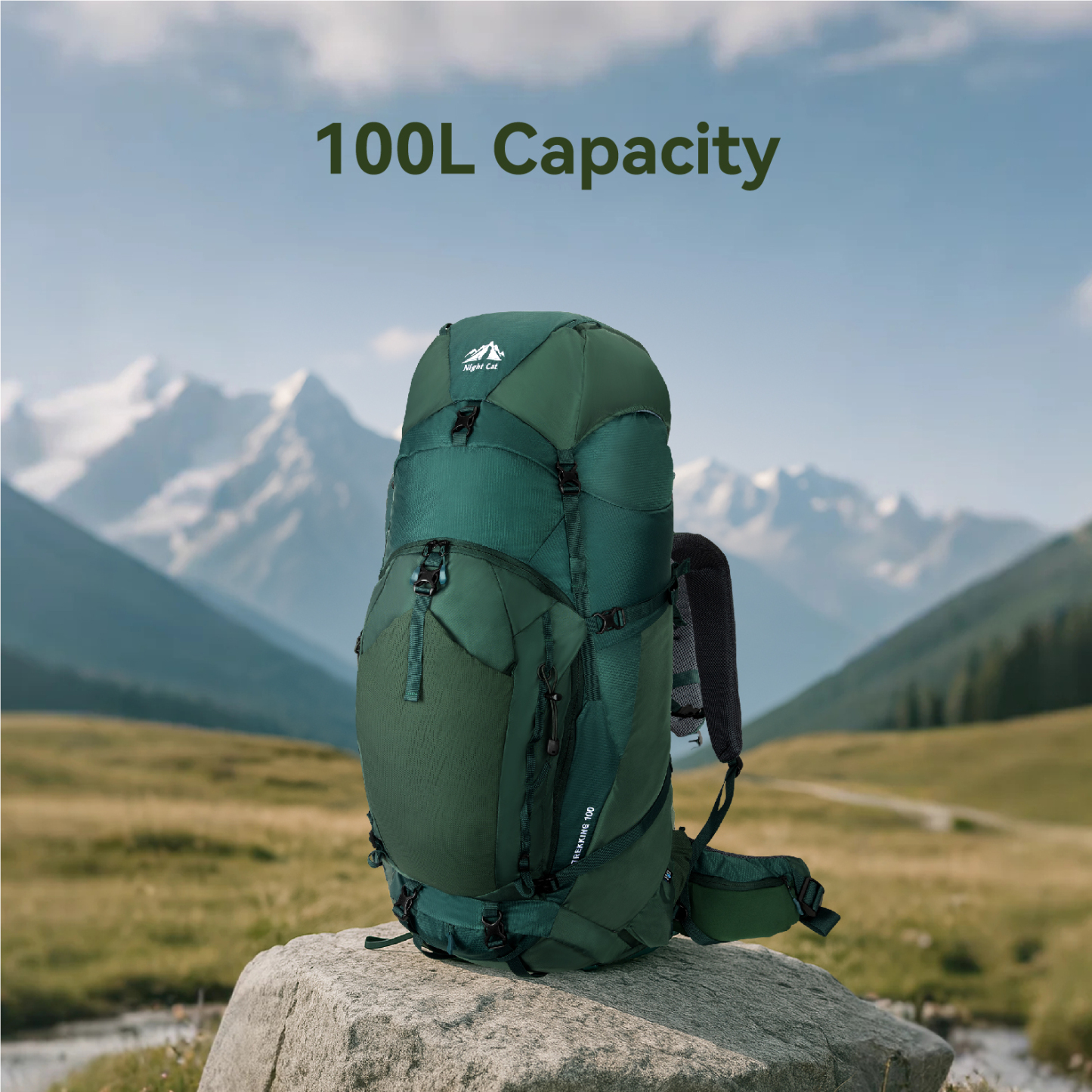 Night Cat Internal-frame Hiking Backpack: 100L Large Camping Backpack for Men Women Traveling Waterproof Rain Cover