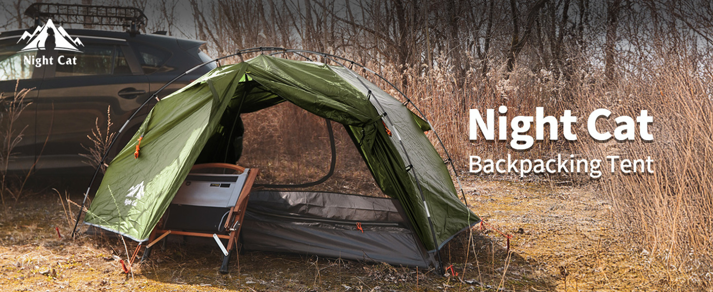 Night Cat Backpacking Tents 2 Persons Fast Setup Hiking Camp Tent with Foldable Pole Double Layers Two Doors Waterproof Lightweight Compact 7x4.4ft with Fiberglass Pole