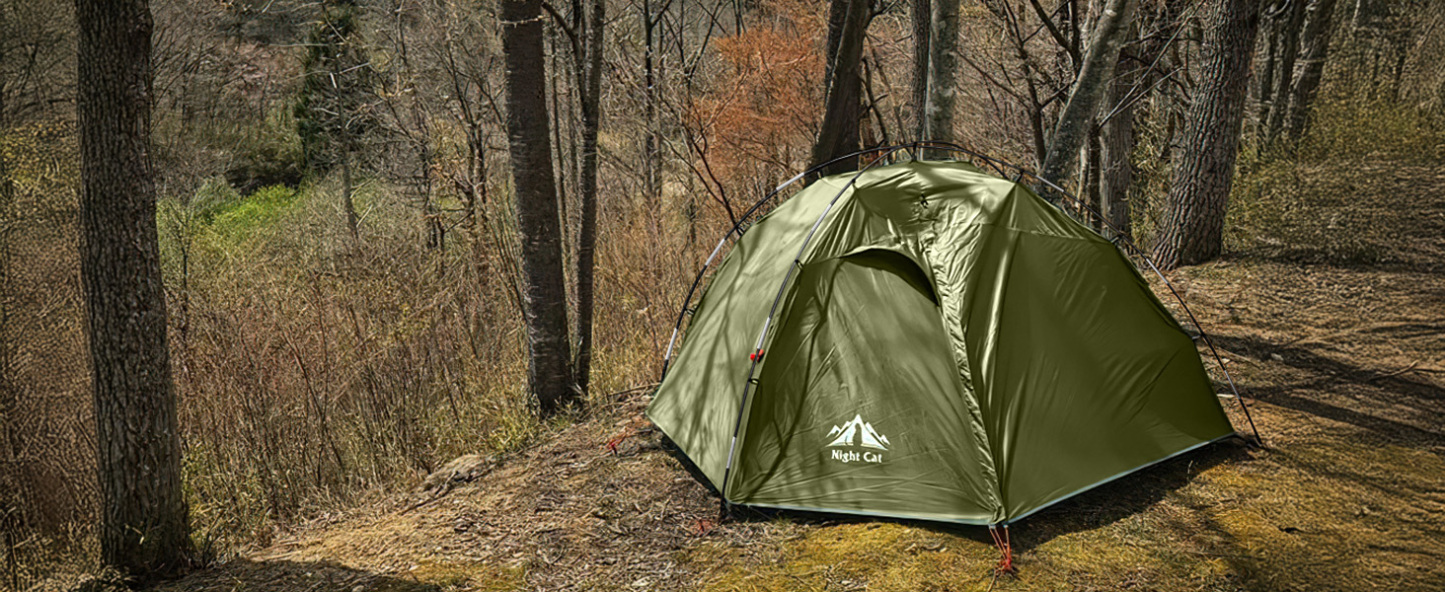 Night Cat Backpacking Tents 2 Persons Fast Setup Hiking Camp Tent with Foldable Pole Double Layers Two Doors Waterproof Lightweight Compact 7x4.4ft with Fiberglass Pole