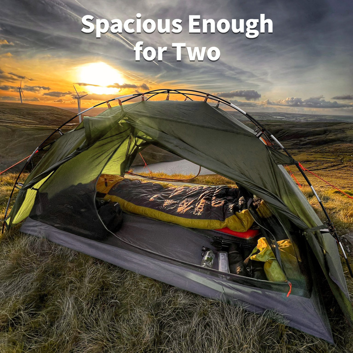 Night Cat Backpacking Tents 2 Persons Fast Setup Hiking Camp Tent with Foldable Pole Double Layers Two Doors Waterproof Lightweight Compact 7x4.4ft with Fiberglass Pole