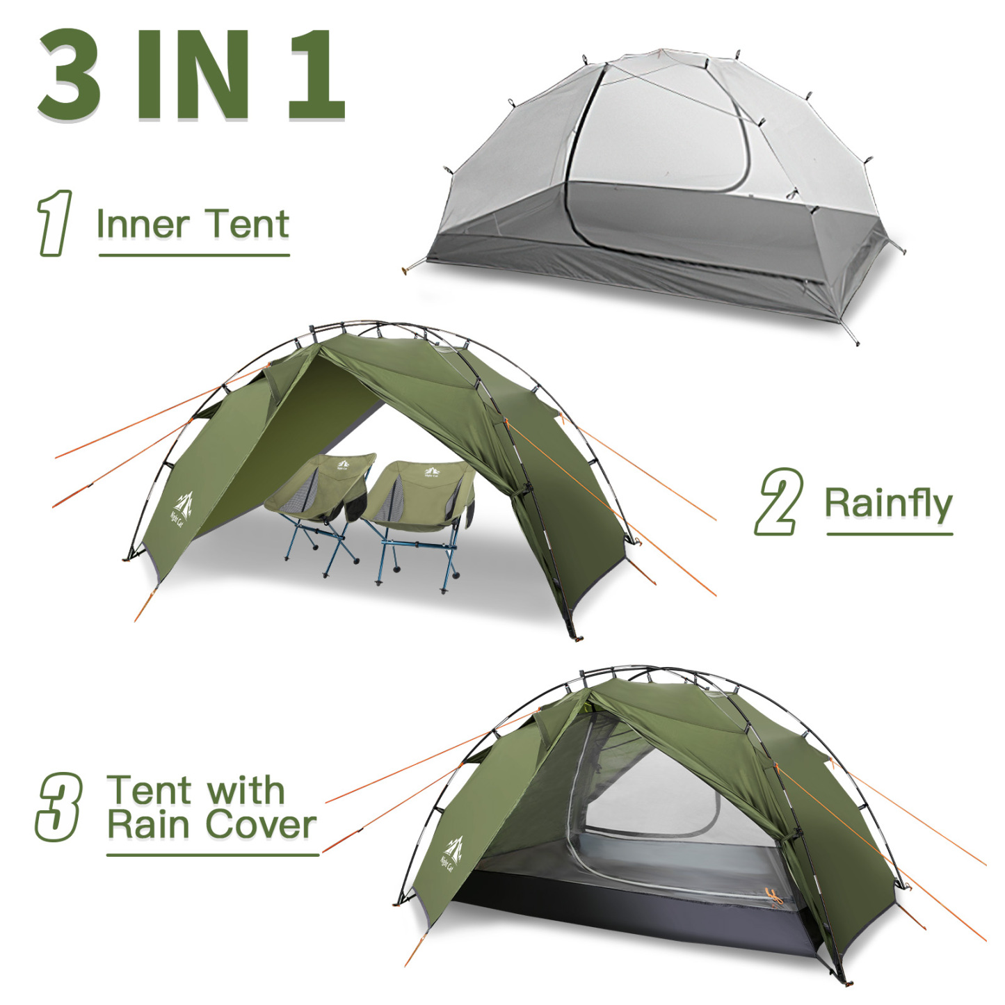 Night Cat Backpacking Tents 2 Persons Fast Setup Hiking Camp Tent with Foldable Pole Double Layers Two Doors Waterproof Lightweight Compact 7x4.4ft with Fiberglass Pole