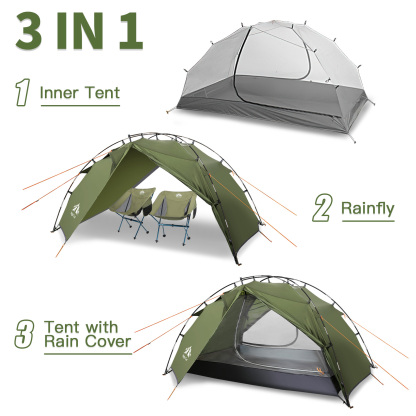Night Cat Backpacking Tents 2 Persons Fast Setup Hiking Camp Tent with Foldable Pole Double Layers Two Doors Waterproof Lightweight Compact 7x4.4ft with Fiberglass Pole