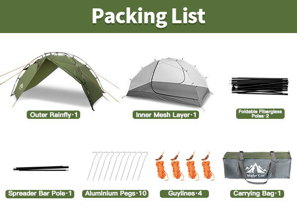 Night Cat Backpacking Tents 2 Persons Fast Setup Hiking Camp Tent with Foldable Pole Double Layers Two Doors Waterproof Lightweight Compact 7x4.4ft with Fiberglass Pole