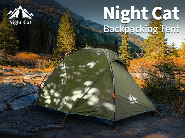 Night Cat Backpacking Tents 2 Persons Fast Setup Hiking Camp Tent with Foldable Pole Double Layers Two Doors Waterproof Lightweight Compact 7x4.4ft with Fiberglass Pole