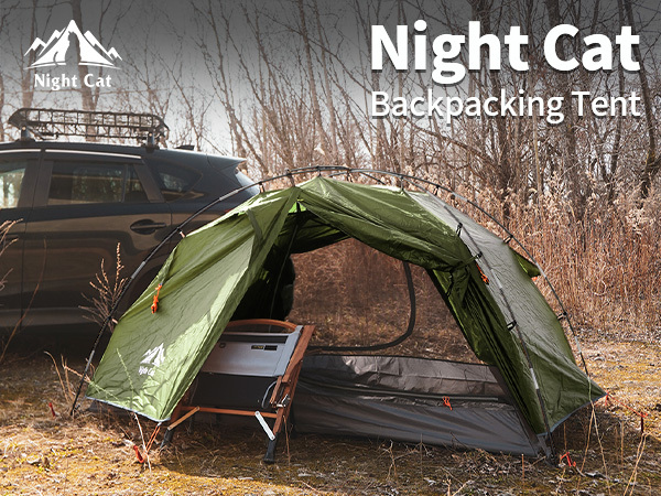 Night Cat Backpacking Tents 2 Persons Fast Setup Hiking Camp Tent with Foldable Pole Double Layers Two Doors Waterproof Lightweight Compact 7x4.4ft with Fiberglass Pole