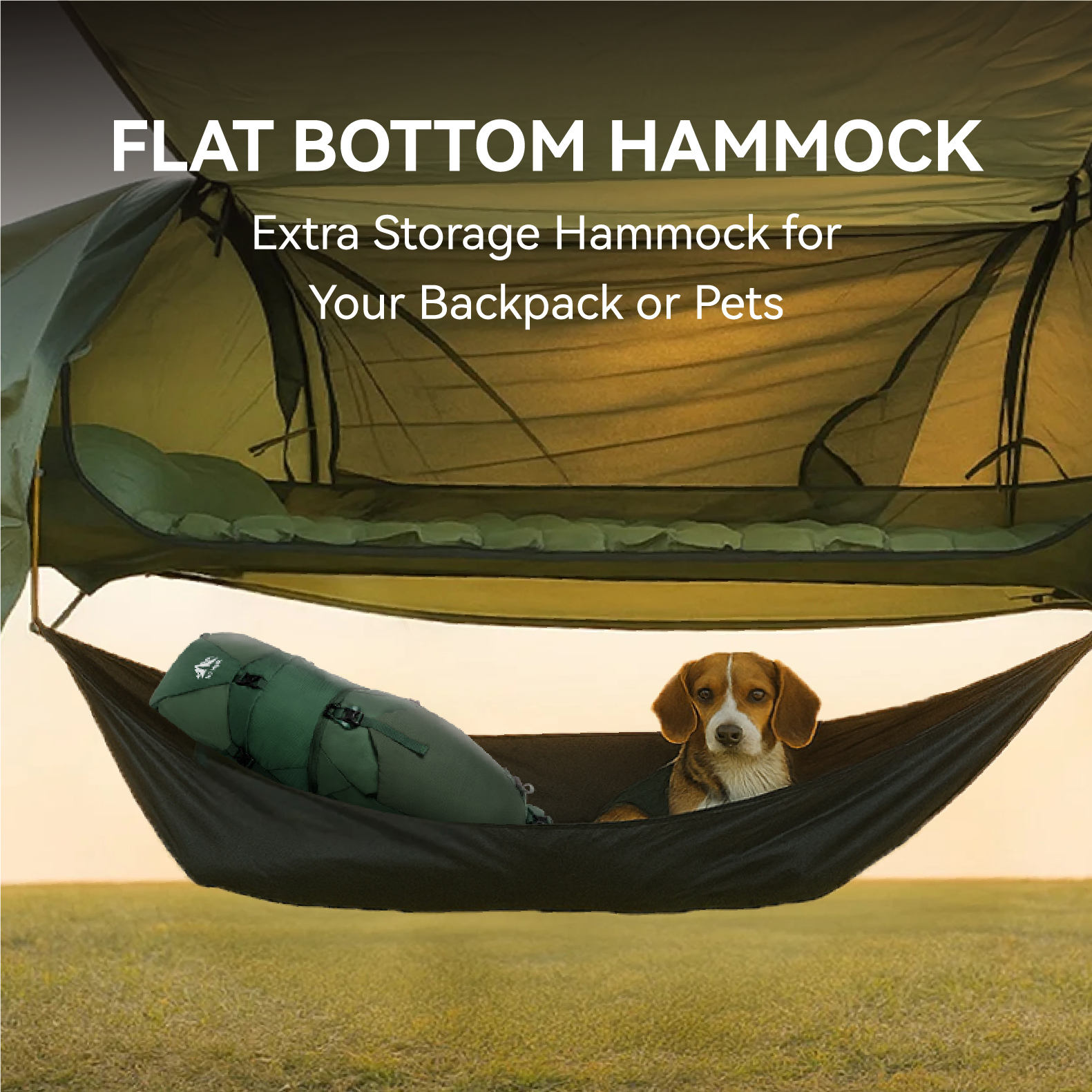 Night Cat Lay Flat Hammock Tent with Mosquito Net & Rainfly