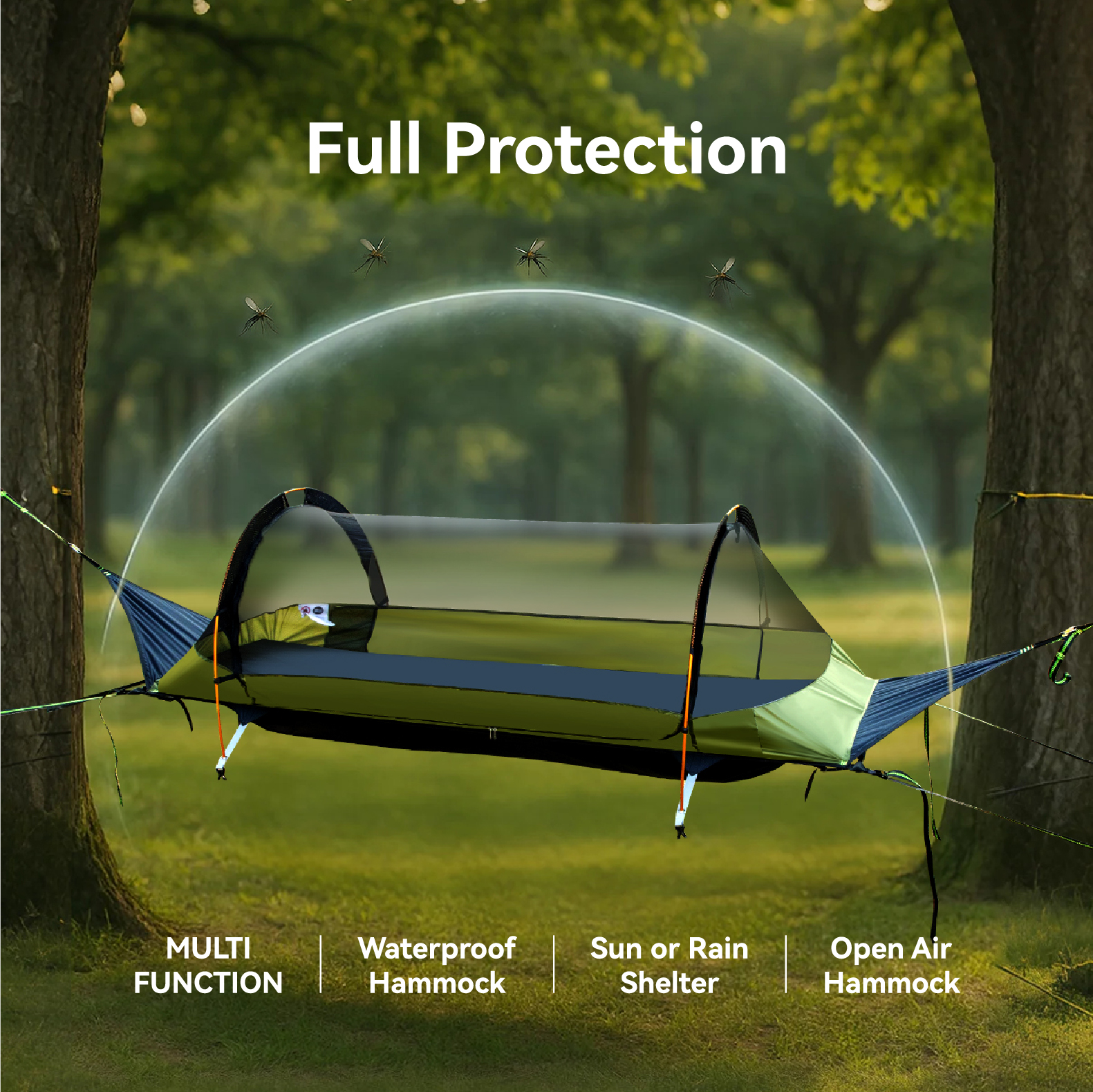 Night Cat Lay Flat Hammock Tent with Mosquito Net & Rainfly