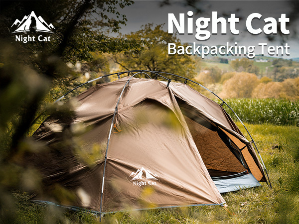 Night Cat Backpacking Tents 2 Persons Fast Setup Hiking Camp Tent with Foldable Pole Double Layers Two Doors Waterproof Lightweight Compact 7x4.4ft with Fiberglass Pole