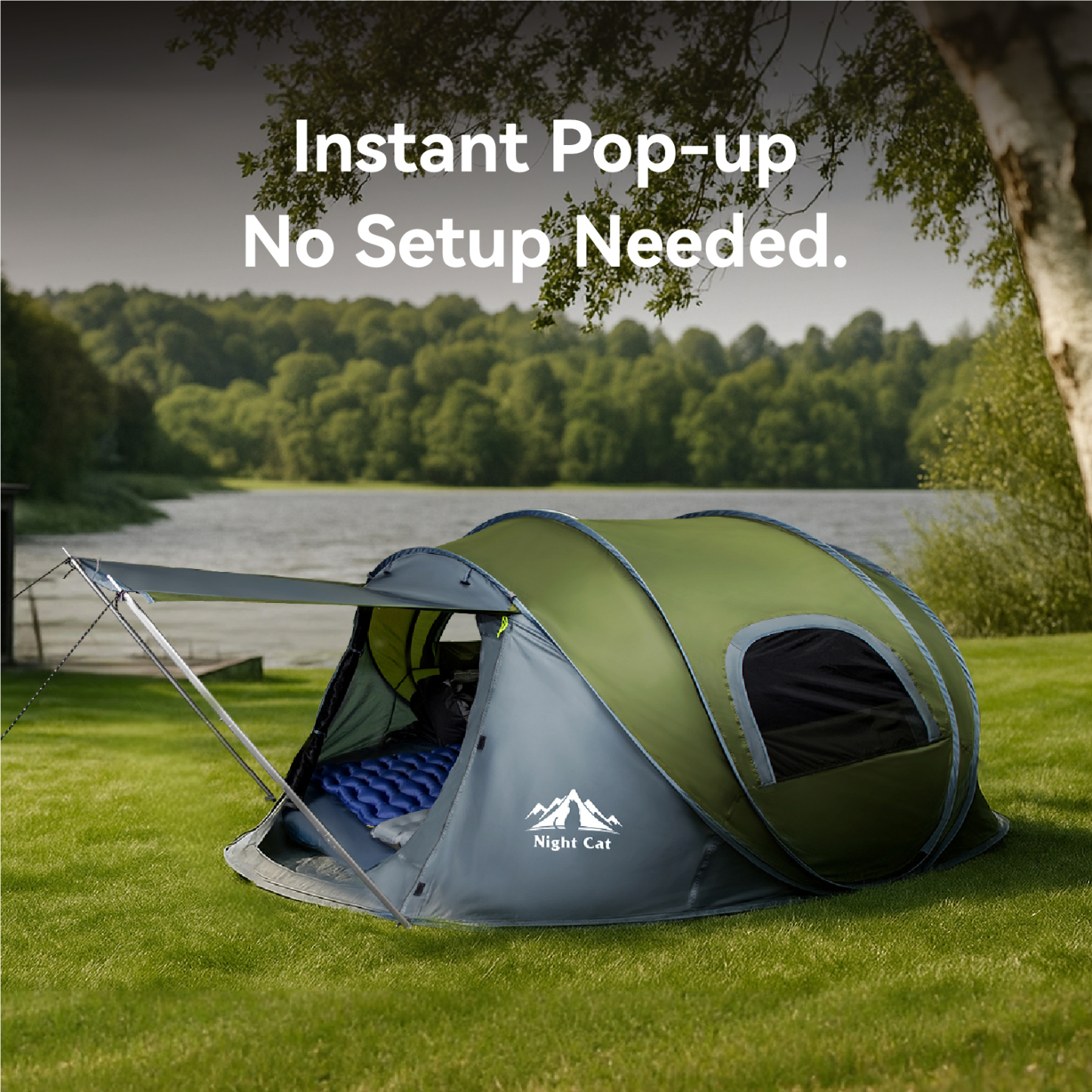 Night Cat Pop-up Camping Tent: 2 Person Pop Out Tent Waterproof Instant Easy Setup Family Tent