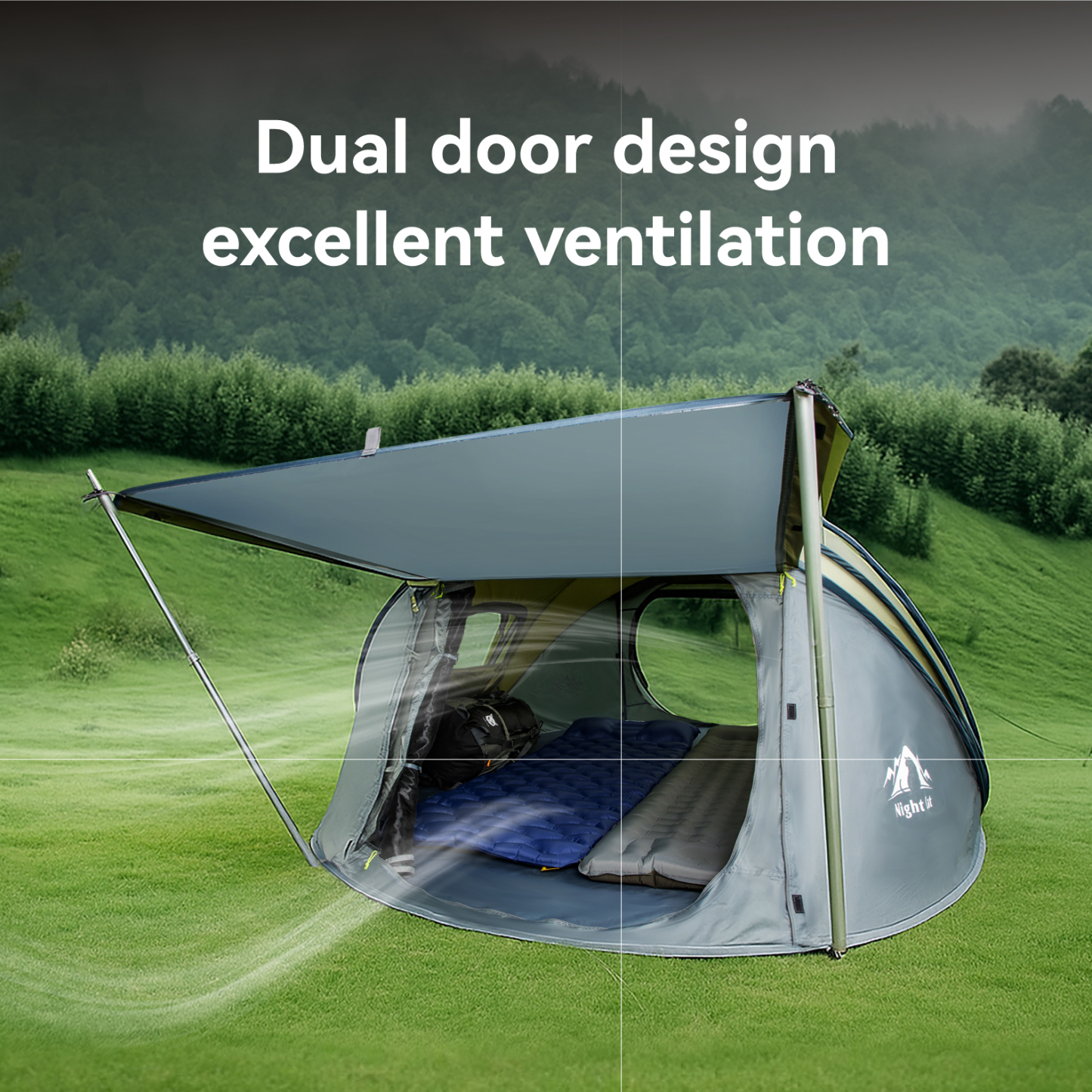 Night Cat Pop-up Camping Tent: 2 Person Pop Out Tent Waterproof Instant Easy Setup Family Tent