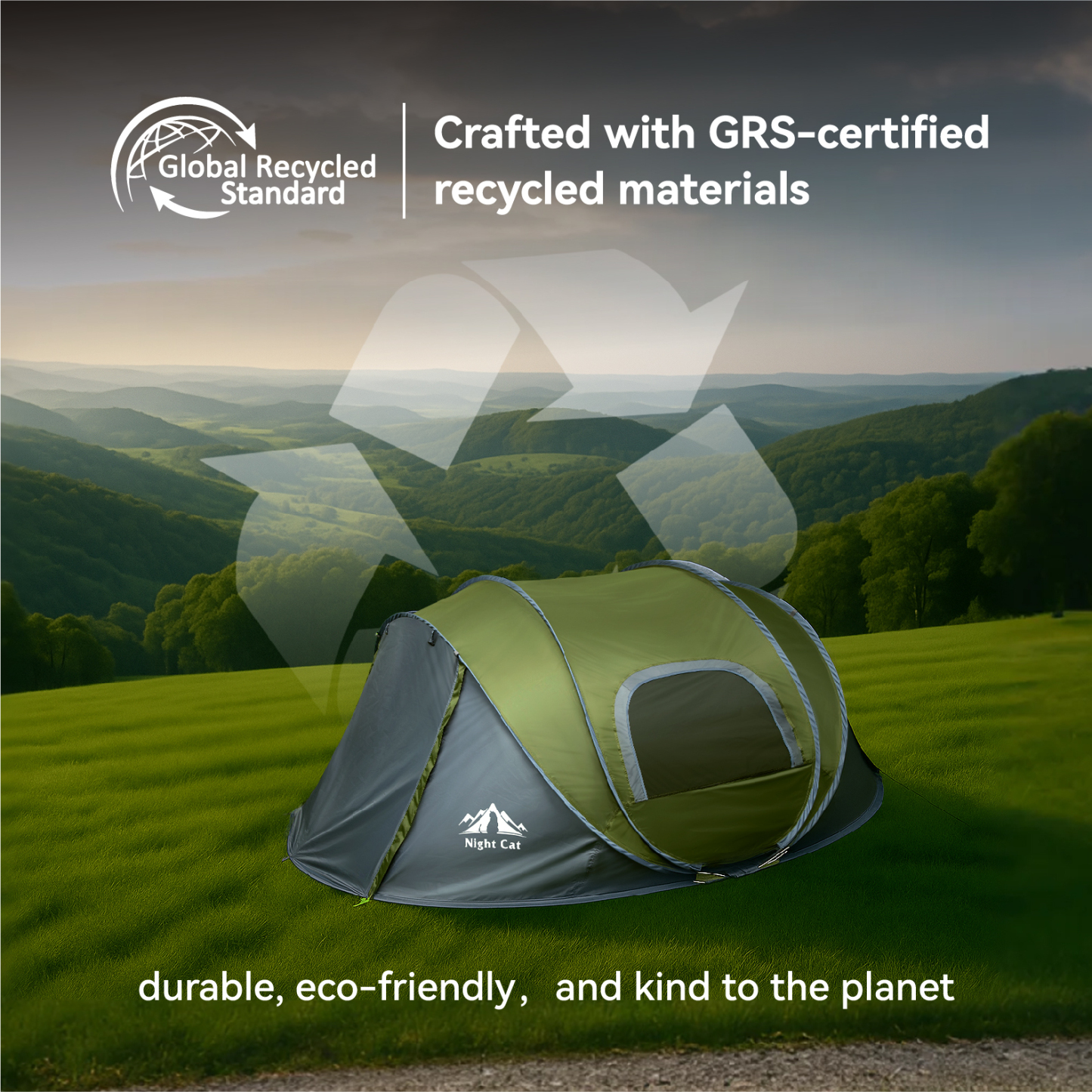 Night Cat Pop-up Camping Tent: 2 Person Pop Out Tent Waterproof Instant Easy Setup Family Tent