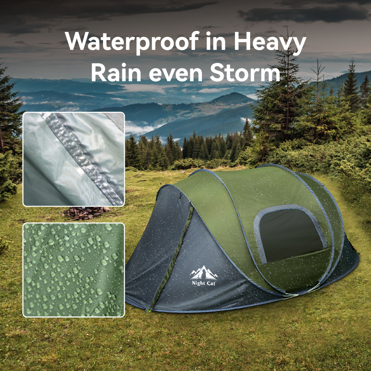 Night Cat Pop-up Camping Tent: 2 Person Pop Out Tent Waterproof Instant Easy Setup Family Tent