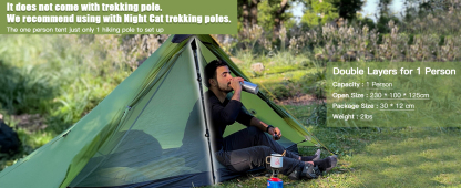Night Cat Ultralight Tent 1 Person for Professional Backpacker Hiker 2 LBS Only Lanshan Backpacking Bivvy Ground Tent Heavy Rain Waterproof Trekking Pole Not Included