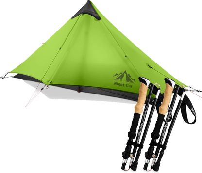 Night Cat Ultralight Tent with Collapsible Trekking Pole for Professional Backpacker Hiker 