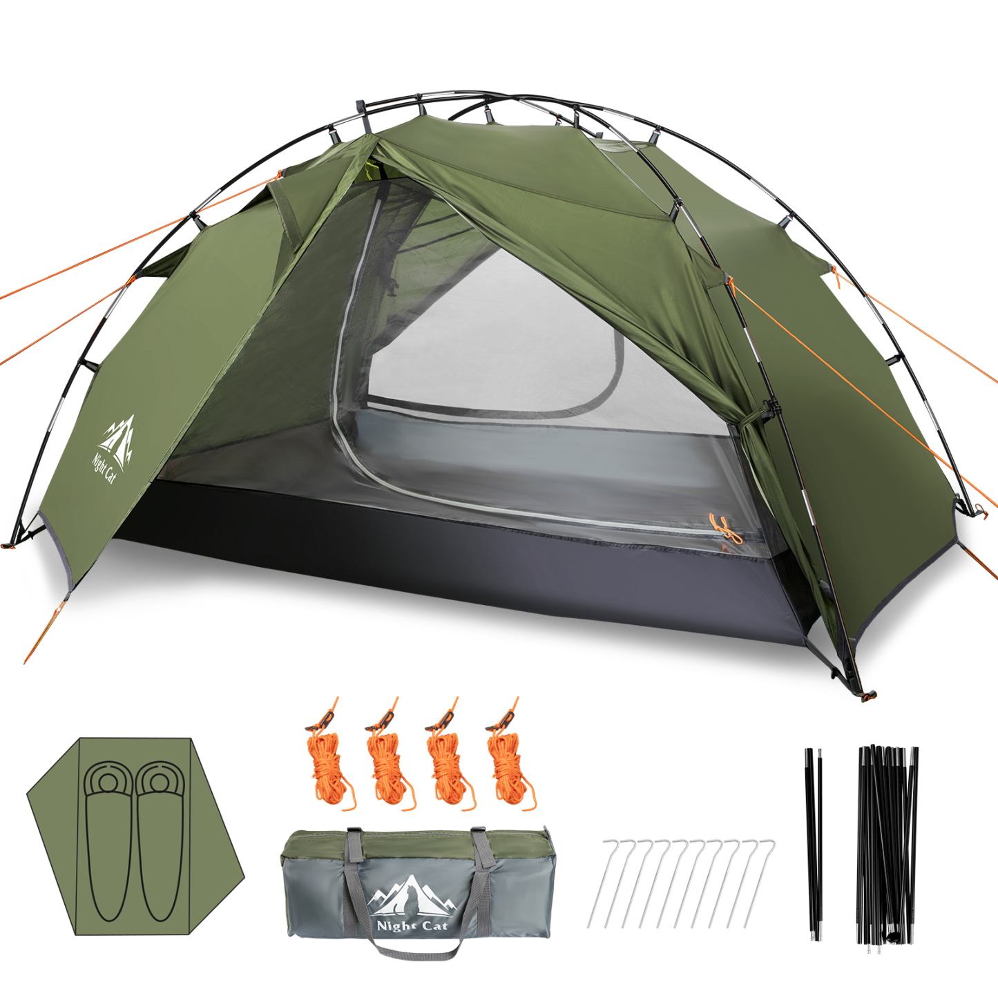 Night Cat Backpacking Tents 2 Persons Fast Setup Hiking Camp Tent with