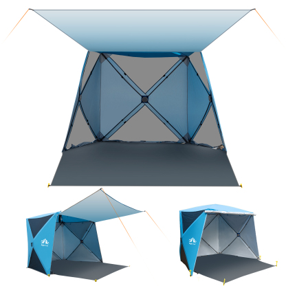 Night Cat Pop-up Beach Tent: 3 4 Persons Beach Shelter with Canopy and Footprint, UPF 50+ UV Protection Backyard Camping Outdoor Canopy Poles Not Included