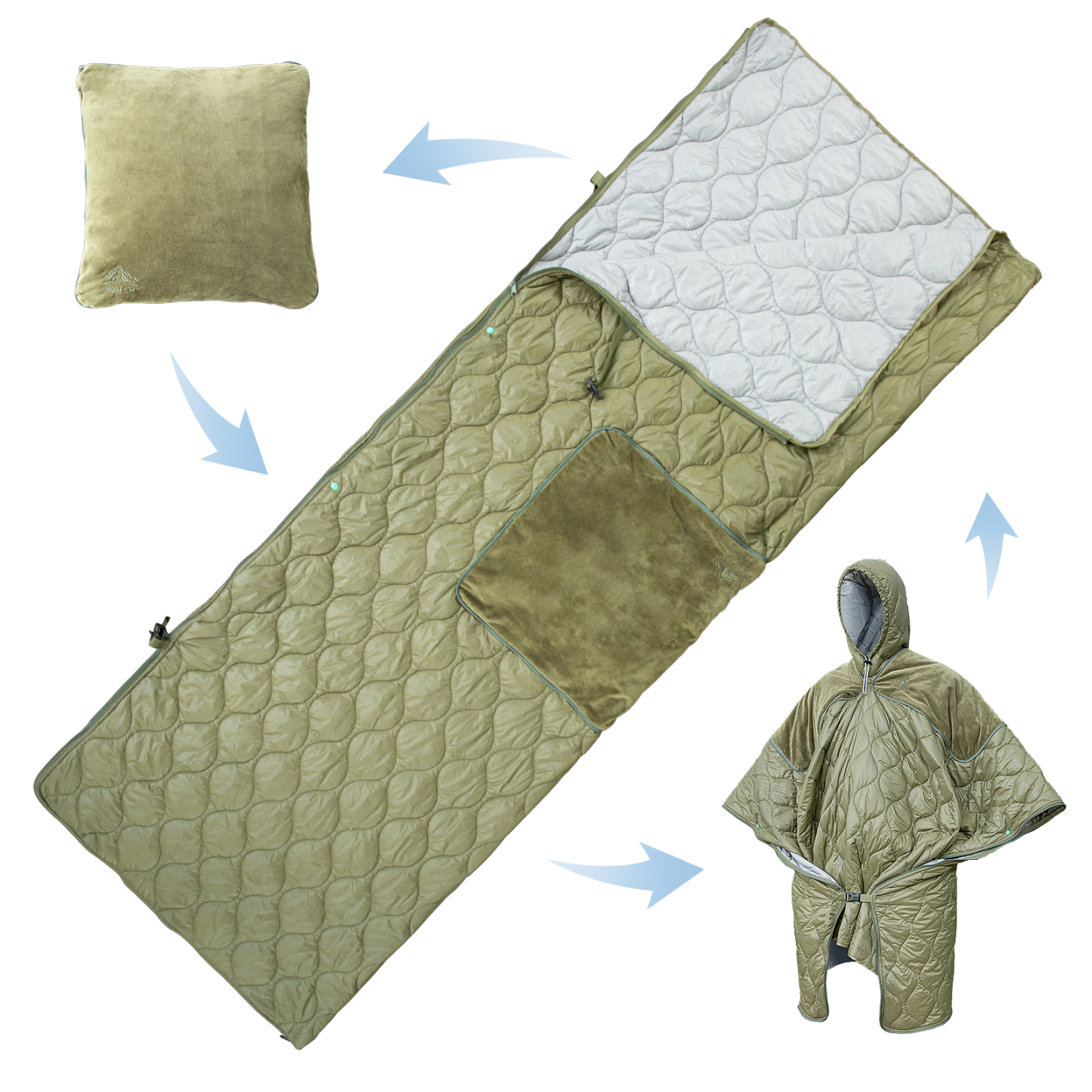 Night Cat Sleeping Bag for Camping - 4 in 1 Poncho for Adults Ultralight Wearable Quilt 3 Seasons Suitable for 1 Person