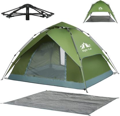 Night Cat Instant Popup Tents 2-3 Persons with Footprint Tarp Easy Setup Camping Tent with Rainfly Double Layers Waterproof Automatic Hydraulic Mechaism