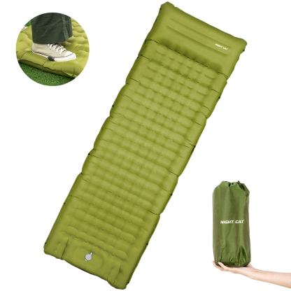 Night Cat Inflatable Sleeping Pads Mat Bed with Pillow Foot Pump for Camping Backpacking Hiking Ultra-Light Compact Comfortable Extendable 77"x26"