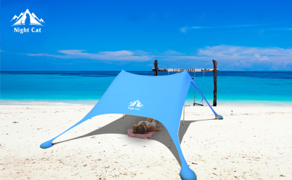 Night Cat Beach Tent Sun Protection Awning UPF 50+ UV Protection with Sand Anchor Aluminium Poles for Beach