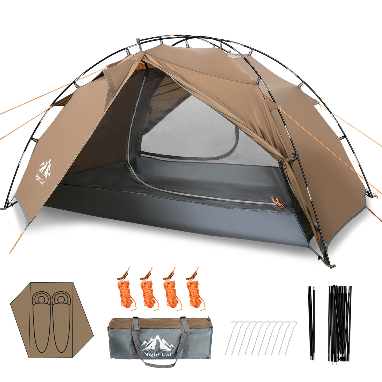 Night Cat Backpacking Tents 2 Persons Fast Setup Hiking Camp Tent with Foldable Pole Double Layers Two Doors Waterproof Lightweight Compact 7x4.4ft with Fiberglass Pole