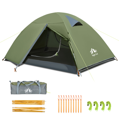 Night Cat Backpacking Tent 2 Persons with Aluminium Pole Double Layers Camping Tent Adults Rainproof Lightweight Easy Setup Two Doors Hiking Mountaineering 2.2x1.4m