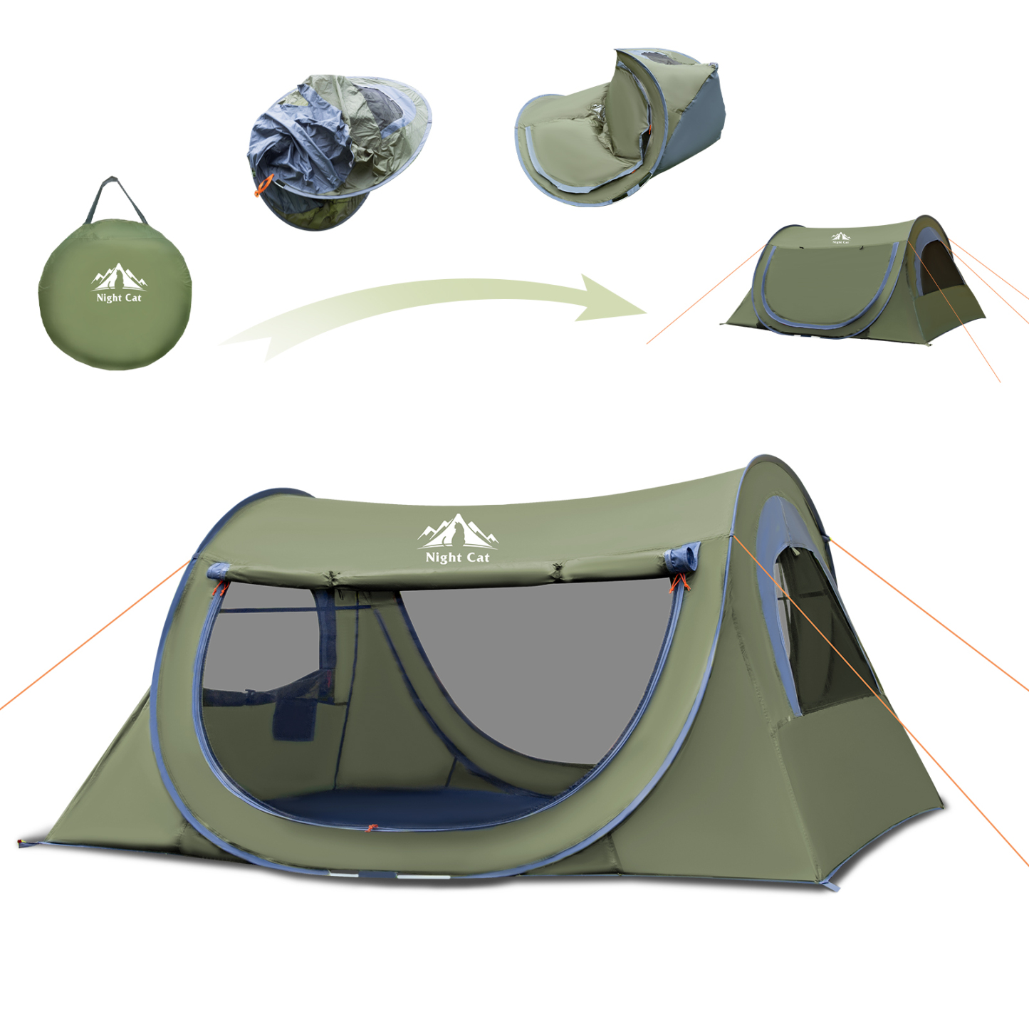 Night Cat Pop Up Tent 1 Person: Waterproof Camping Tent Easy Setup for