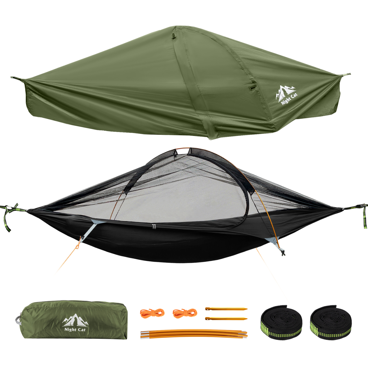 Night Cat Camping Hammock Tent: Outdoor Hammock with Mosquito Net and Tarp Waterproof and Lightweight for 1 Person for Wild Travel