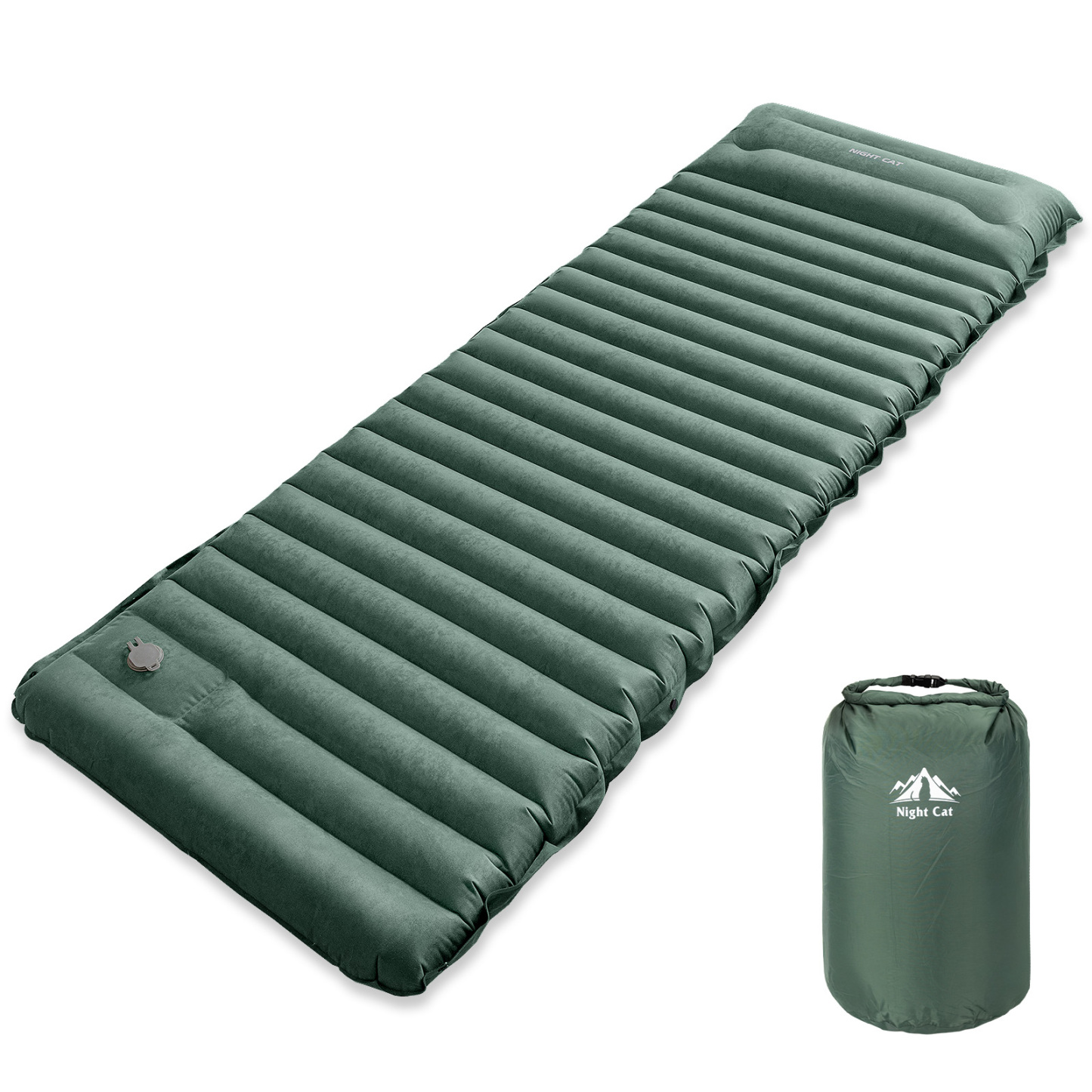 Night Cat Sleeping Pad for Camping - Ultralight Inflatable Sleeping Mat with Built-in Pillow and Foot Pump