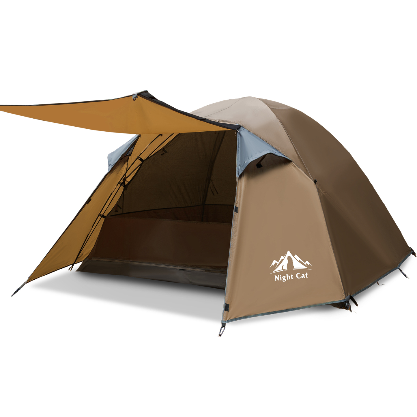 Night Cat Camping Tent 2 3 Persons with Porch Family Backpacking Tent Double Layers Waterproof Easy Clip Setup 7x6x4.3ft Porch Pole Not Inlcuded