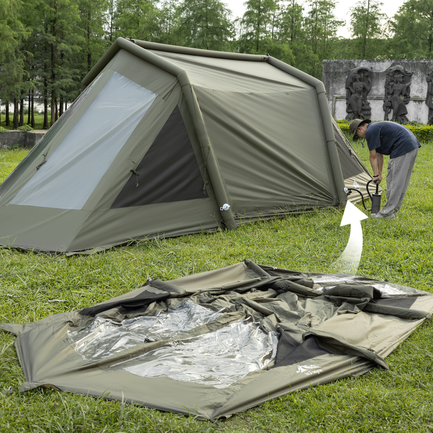 Night Cat 8-Person Inflatable Tent: Waterproof Spacious Blow-up Tent with Easy Set Up Pump for Family Winter Camping and Outdoor Events