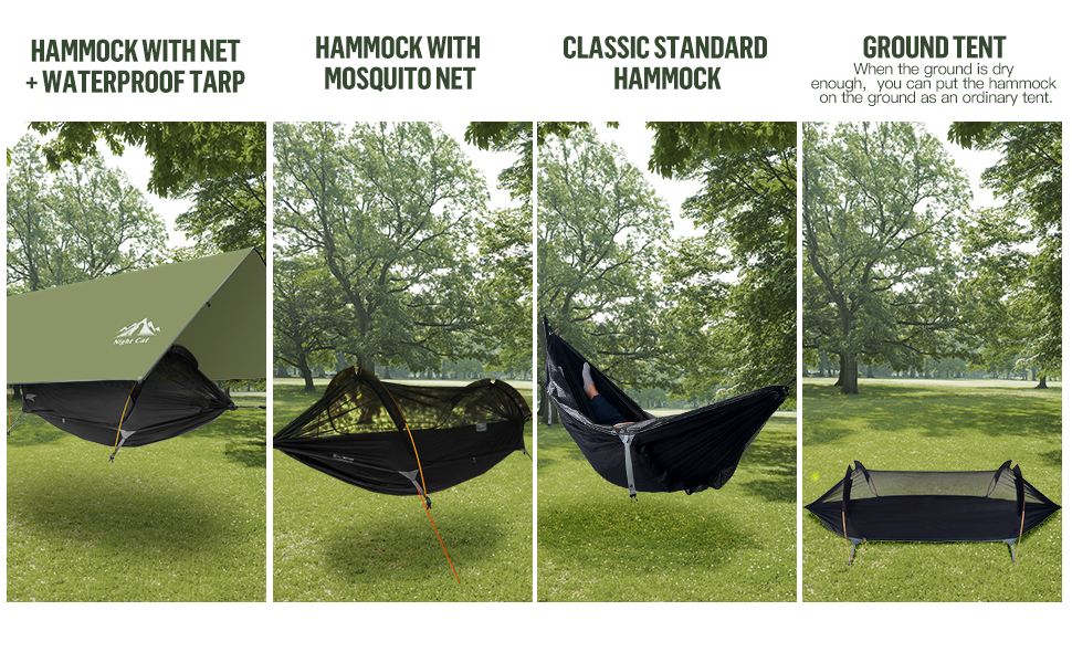 Night Cat 1-2 Person Camping Hammock Tent With Mosquito Net & Rain Fly – Army Green
