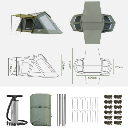 Night Cat 8-Person Inflatable Tent: Waterproof Spacious Blow-up Tent with Easy Set Up Pump for Family Winter Camping and Outdoor Events