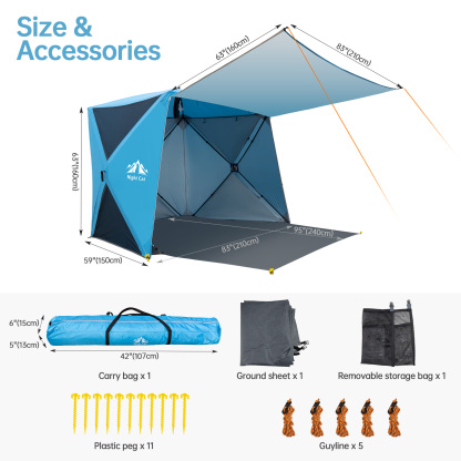 Night Cat Pop-up Beach Tent: 3 4 Persons Beach Shelter with Canopy and Footprint, UPF 50+ UV Protection Backyard Camping Outdoor Canopy Poles Not Included