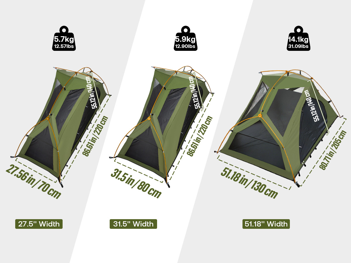 Night Cat 2-Person Cot Tent: Waterproof Vestibule Portable Tent Cot Combo for Outdoor Camping 80.7x51x40in 	51.1'' Width 