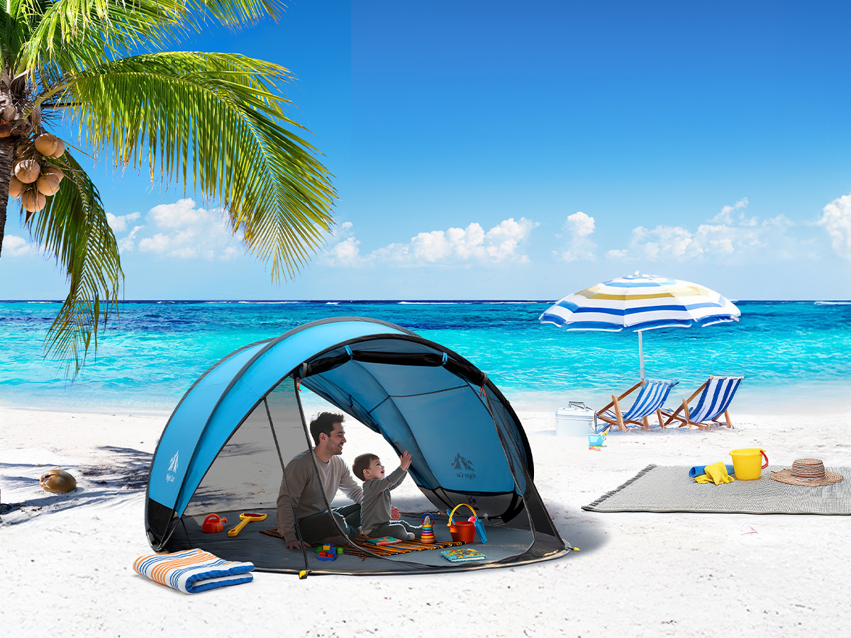 Night Cat Pop-up Beach Tent: Large Sun Shade Shelter for 2-4 Persons Picnic Sport Activities