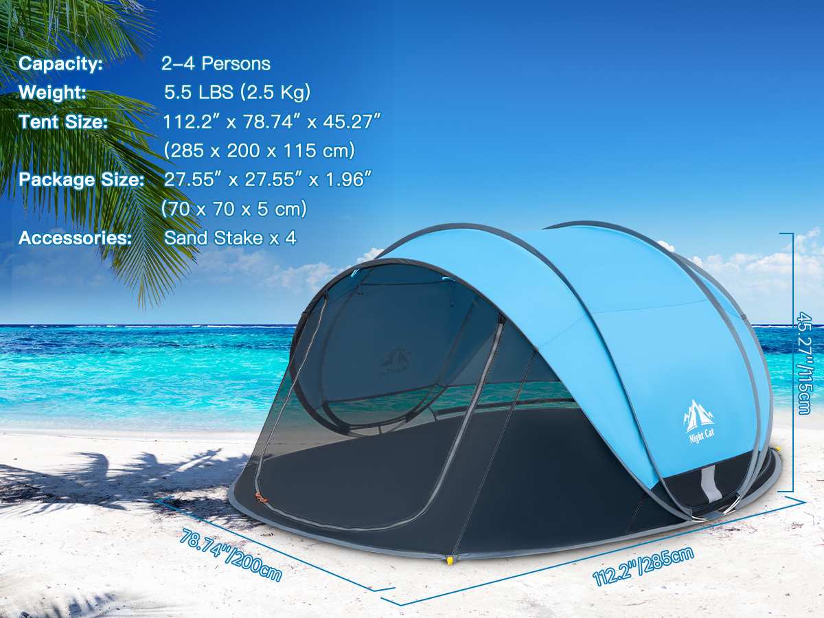 Night Cat Pop-up Beach Tent: Large Sun Shade Shelter for 2-4 Persons Picnic Sport Activities