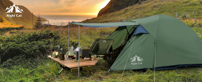 Night Cat Camping Tent 2 3 Persons with Porch Family Backpacking Tent Double Layers Waterproof Easy Clip Setup 7x6x4.3ft Porch Pole Not Inlcuded