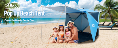 Night Cat Pop-up Beach Tent: 3 4 Persons Beach Shelter with Canopy and Footprint, UPF 50+ UV Protection Backyard Camping Outdoor Canopy Poles Not Included