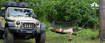 Night Cat Flat Lay Hammock Tent with Mosquito Net Waterproof Rainfly Storage Room for 1 Person Backpacking Hiking Camping Lightweight 440LBS 87x28x19in Army Green