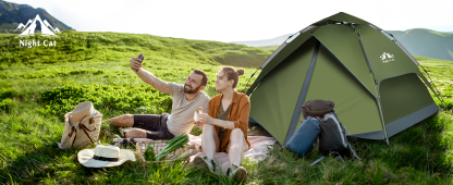 Night Cat Pop Up Tent for 4 Person Man Waterproof Throwing Tent Breathable Easy Adjustment for Camping Hiking