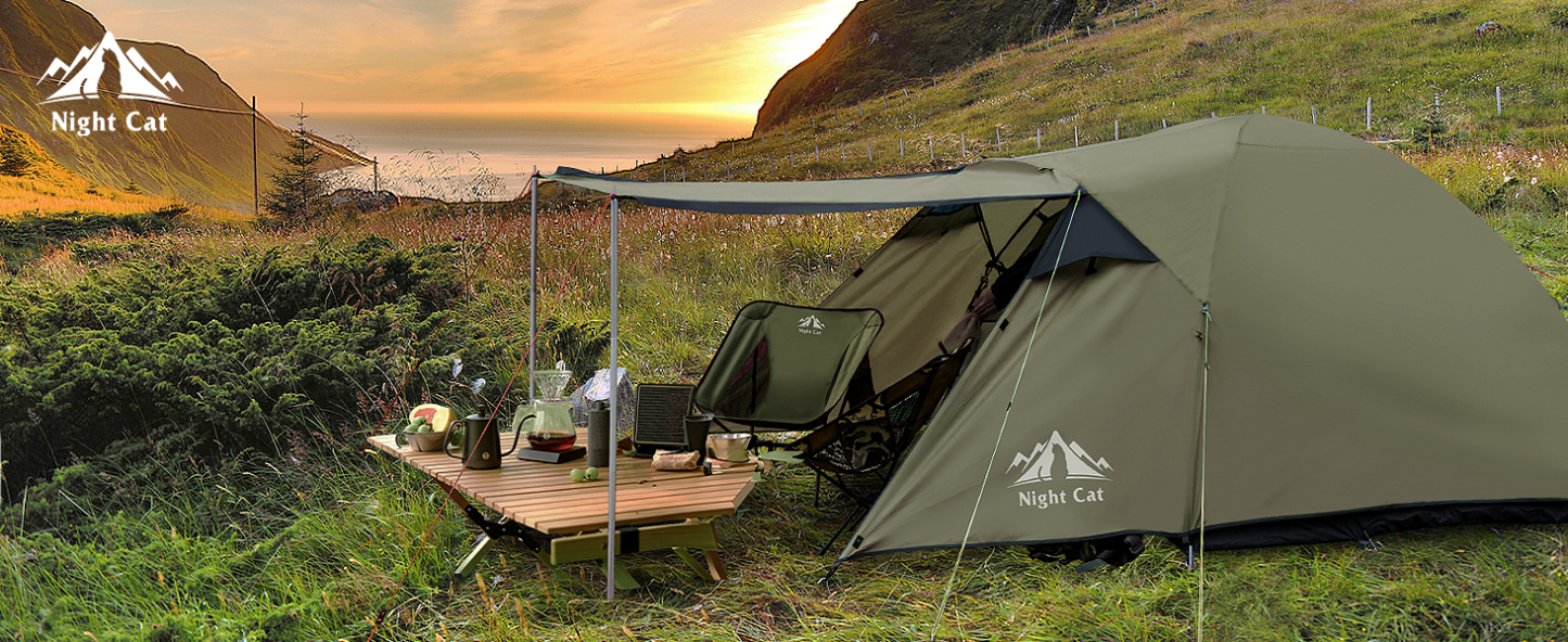 Night Cat Camping Tent 2 3 Persons with Porch Family Backpacking Tent Double Layers Waterproof Easy Clip Setup 7x6x4.3ft Porch Pole Not Inlcuded