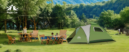 Night Cat Instant Popup Tents 2-3 Persons with Footprint Tarp Easy Setup Camping Tent with Rainfly Double Layers Waterproof Automatic Hydraulic Mechaism